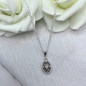 Sterling Silver Pendant Necklace Silver Elegant Antique CZ Necklace